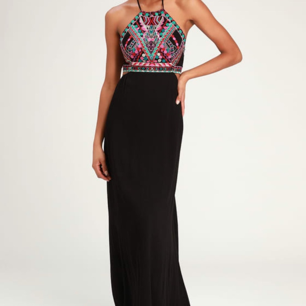 Lulu’s embroidered halter maxi dress